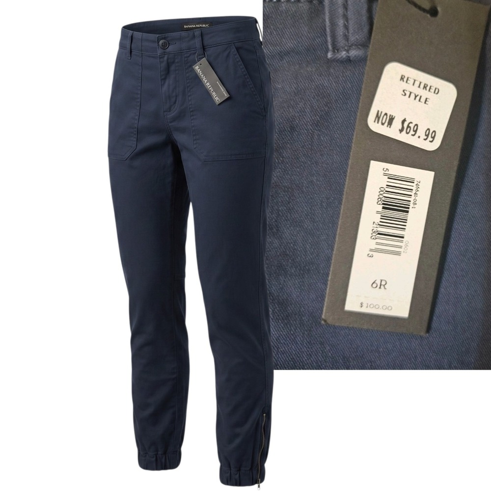 Banana Republic Logan Pants Women 6R Navy Blue Utility Straight Leg Retired